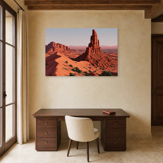 Tableau panorama minéral rouge présenté dans un bureau