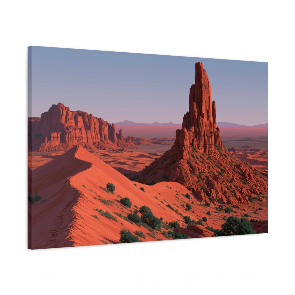 Vue latérale du tableau paysage désert rouge sur châssis