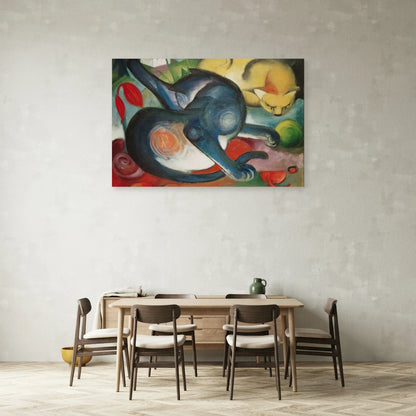 Tableau Deux Chats, bleu et jaune – Franz Marc dans une salle à manger - Art Virtuoso
