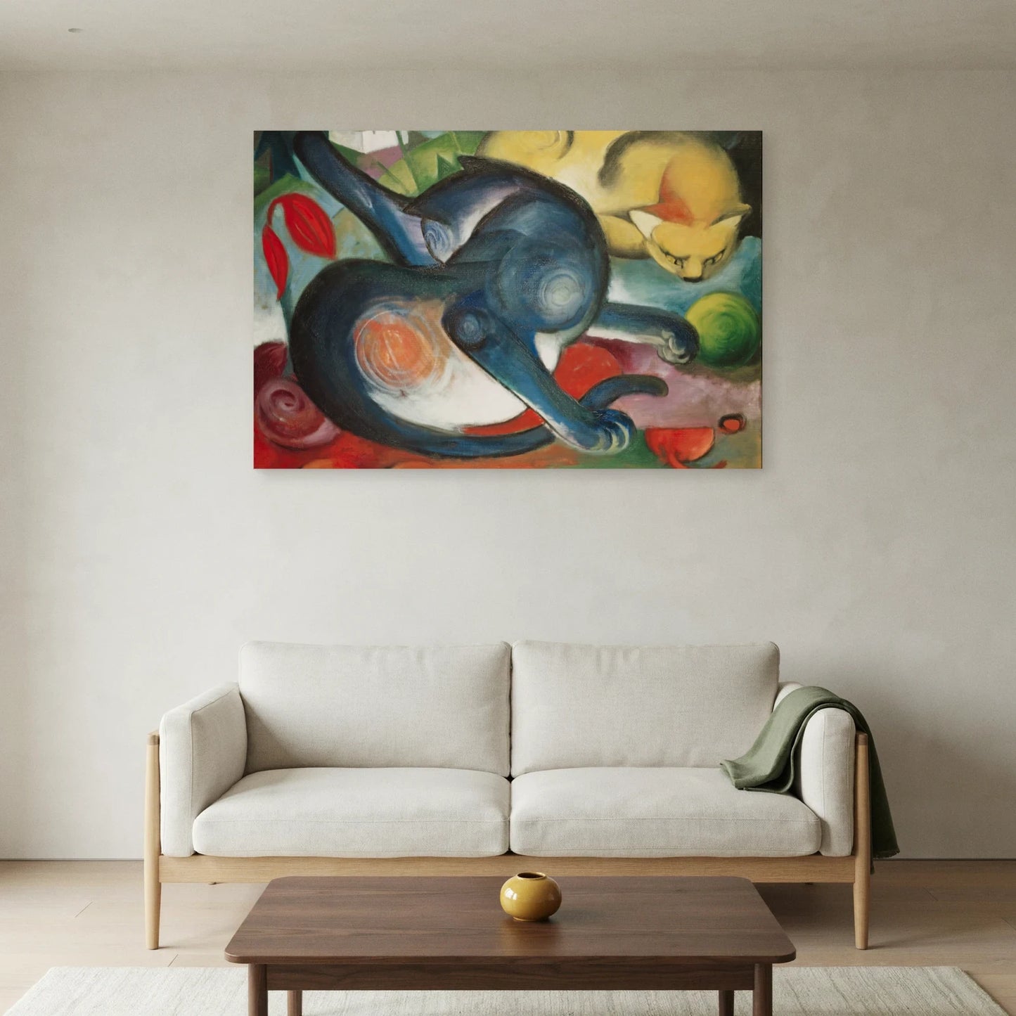 Tableau Deux Chats, bleu et jaune – Franz Marc dans un salon - Art Virtuoso