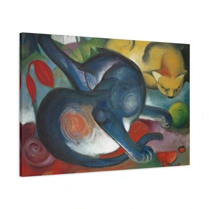Tableau Deux Chats, bleu et jaune – Franz Marc - toile 3D avec bords imprimés - Art Virtuoso