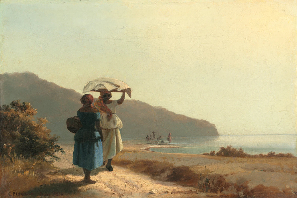 Tableau Deux femmes causant au bord de la mer, Saint-Thomas – Camille Pissarro - impression sur toile, format L