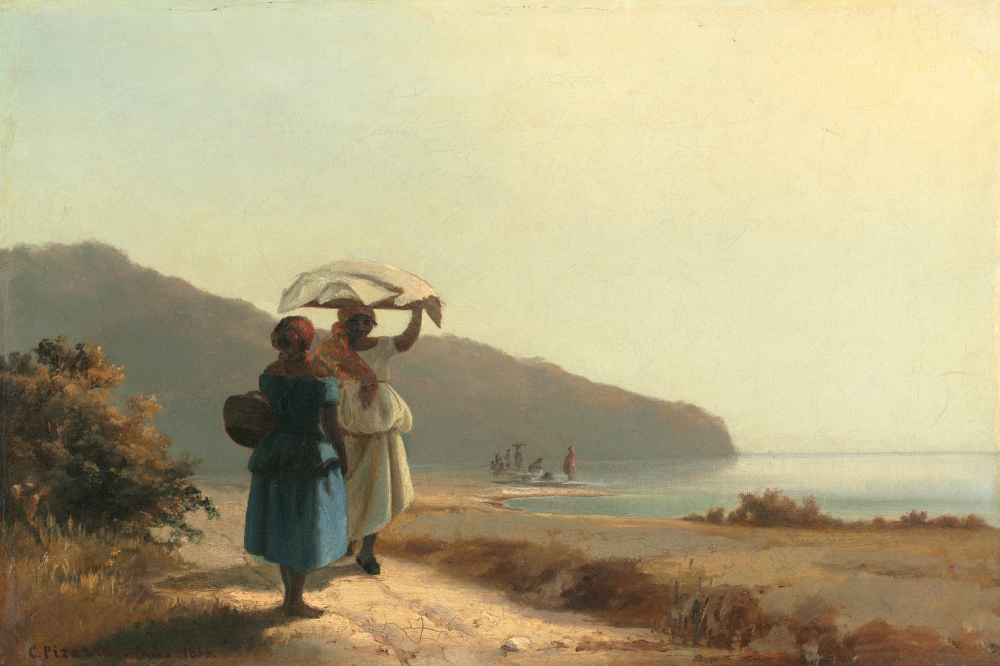 Tableau Deux femmes causant au bord de la mer, Saint-Thomas – Camille Pissarro - impression sur toile, format M