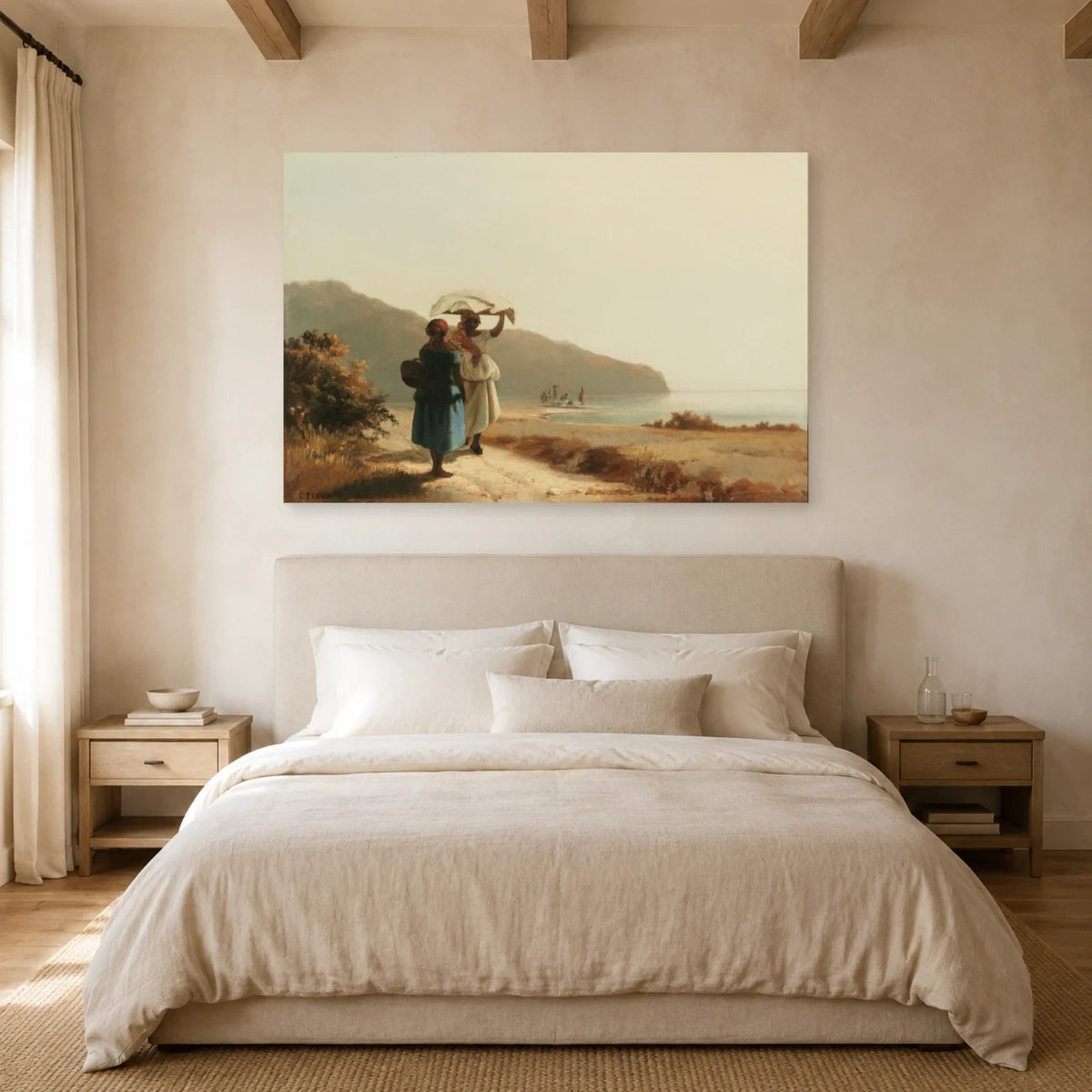 Tableau Deux femmes causant au bord de la mer, Saint-Thomas – Camille Pissarro dans une chambre - Art Virtuoso