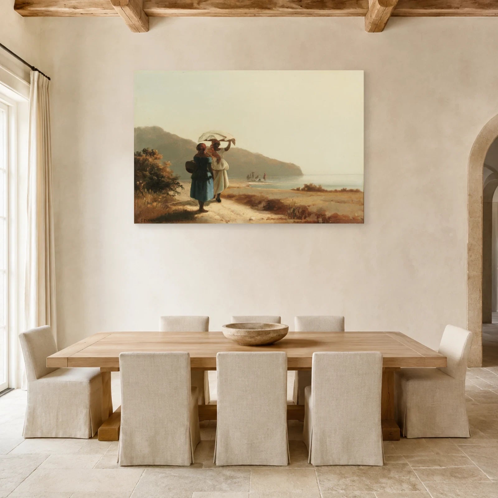 Tableau Deux femmes causant au bord de la mer, Saint-Thomas – Camille Pissarro dans une salle à manger - Art Virtuoso