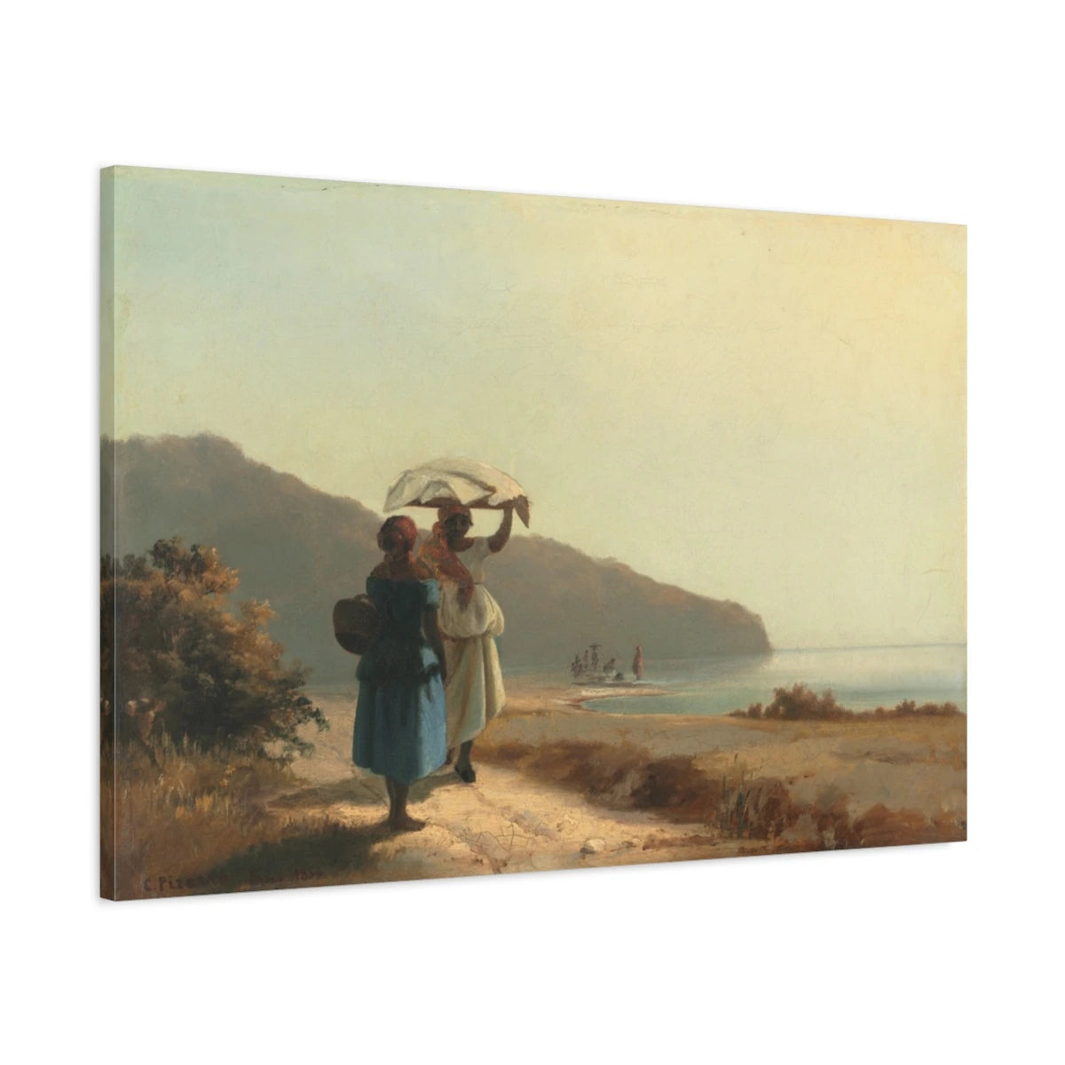 Tableau Deux femmes causant au bord de la mer, Saint-Thomas – Camille Pissarro - toile 3D avec bords imprimés - Art Virtuoso