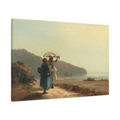 Tableau Deux femmes causant au bord de la mer, Saint-Thomas – Camille Pissarro - toile 3D avec bords imprimés - Art Virtuoso