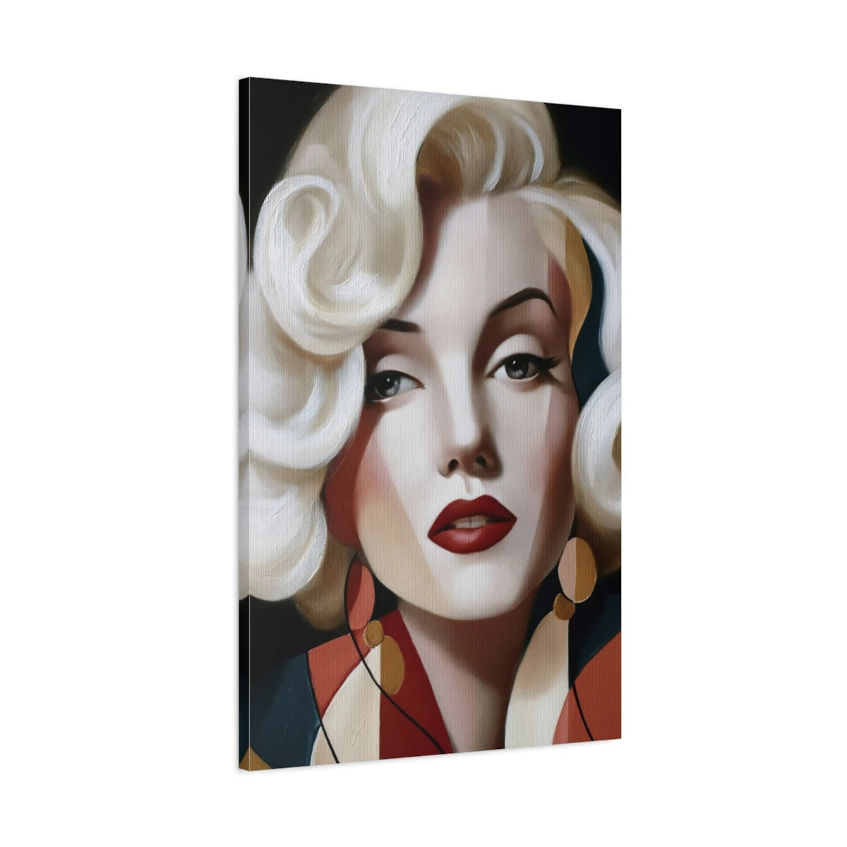 Vue 3D de côté du tableau diva blonde rétro aux bijoux géométriques