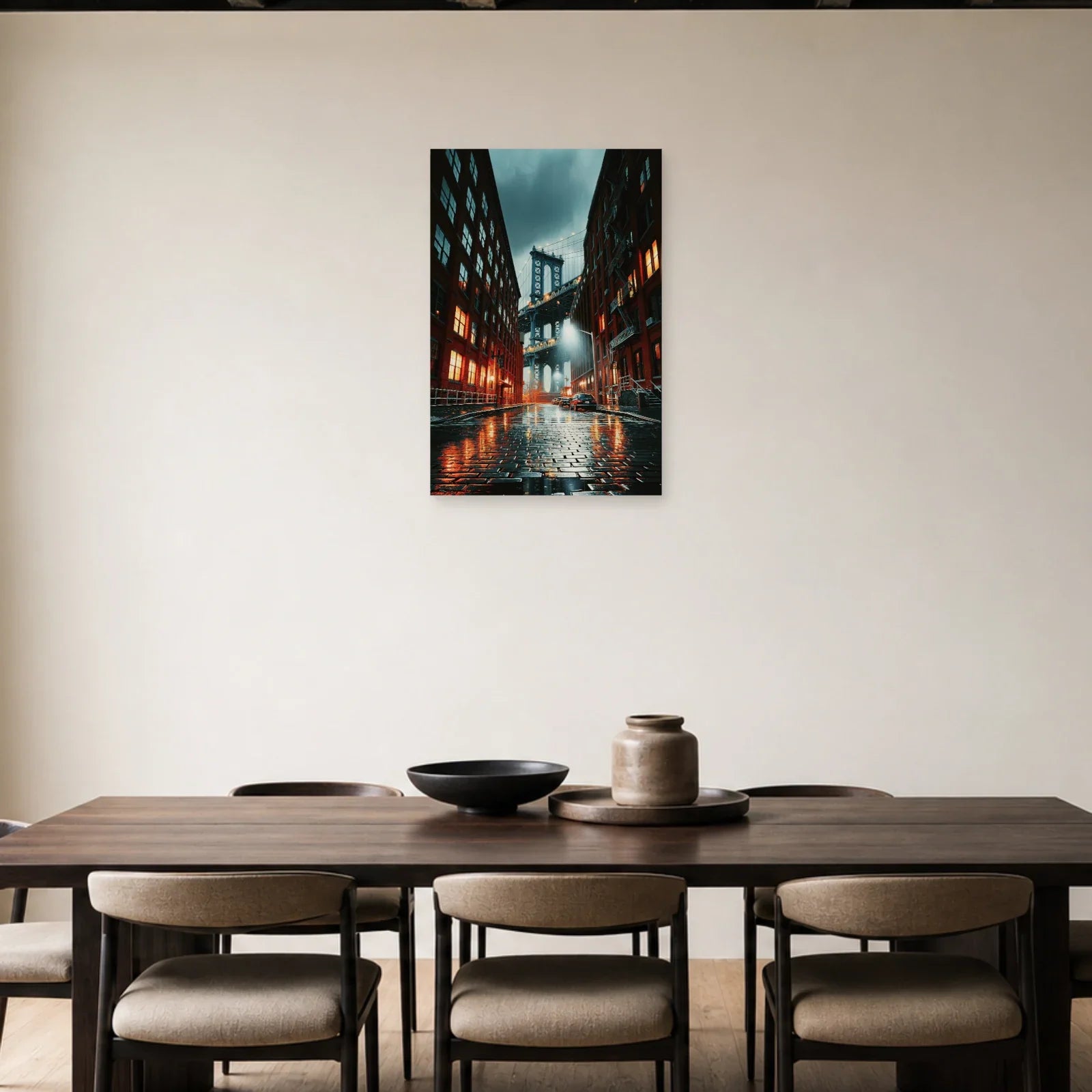 Tableau DUMBO Manhattan Bridge - Pavés de Pluie - tableau New York dans une salle à manger - Art Virtuoso