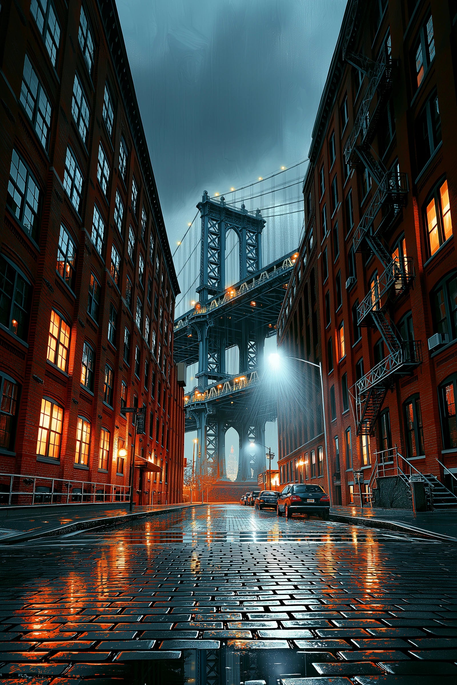 Tableau DUMBO Manhattan Bridge - Pavés de Pluie - format S - Art Virtuoso