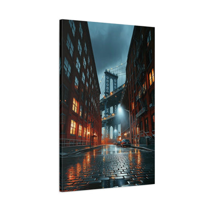 Tableau DUMBO Manhattan Bridge - Pavés de Pluie - toile avec bords imprimés - Art Virtuoso