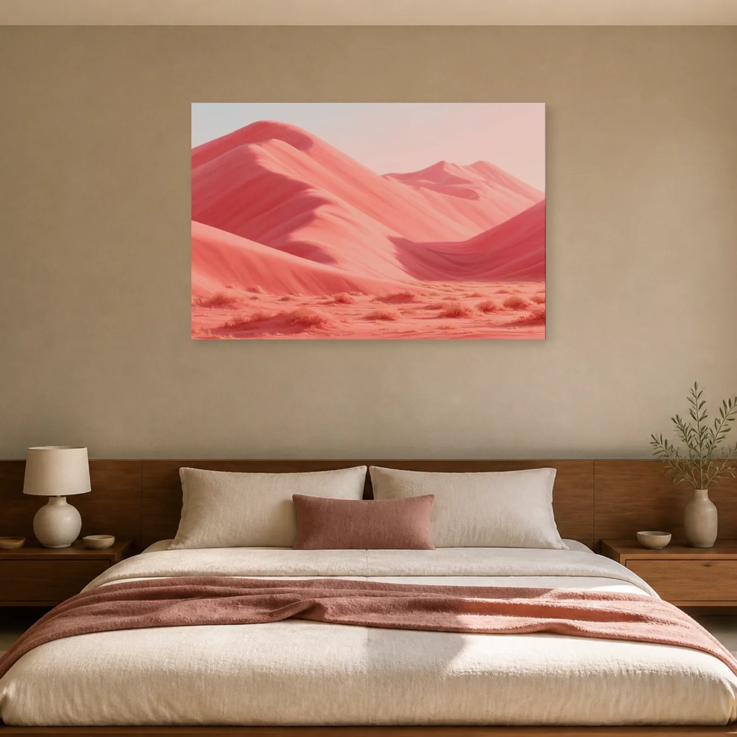 Tableau Dunes Roses présenté dans une chambre - Art Virtuoso