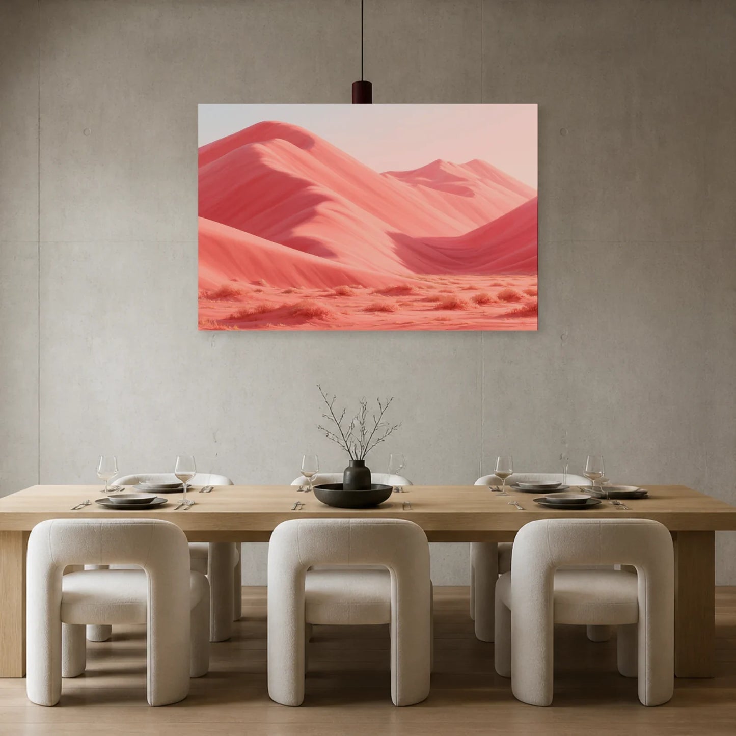 Tableau Dunes Roses présenté dans une salle à manger - Art Virtuoso