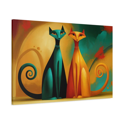 Tableau Duo Chats Bohème Stylisés - toile 3D avec bords imprimés - Art Virtuoso