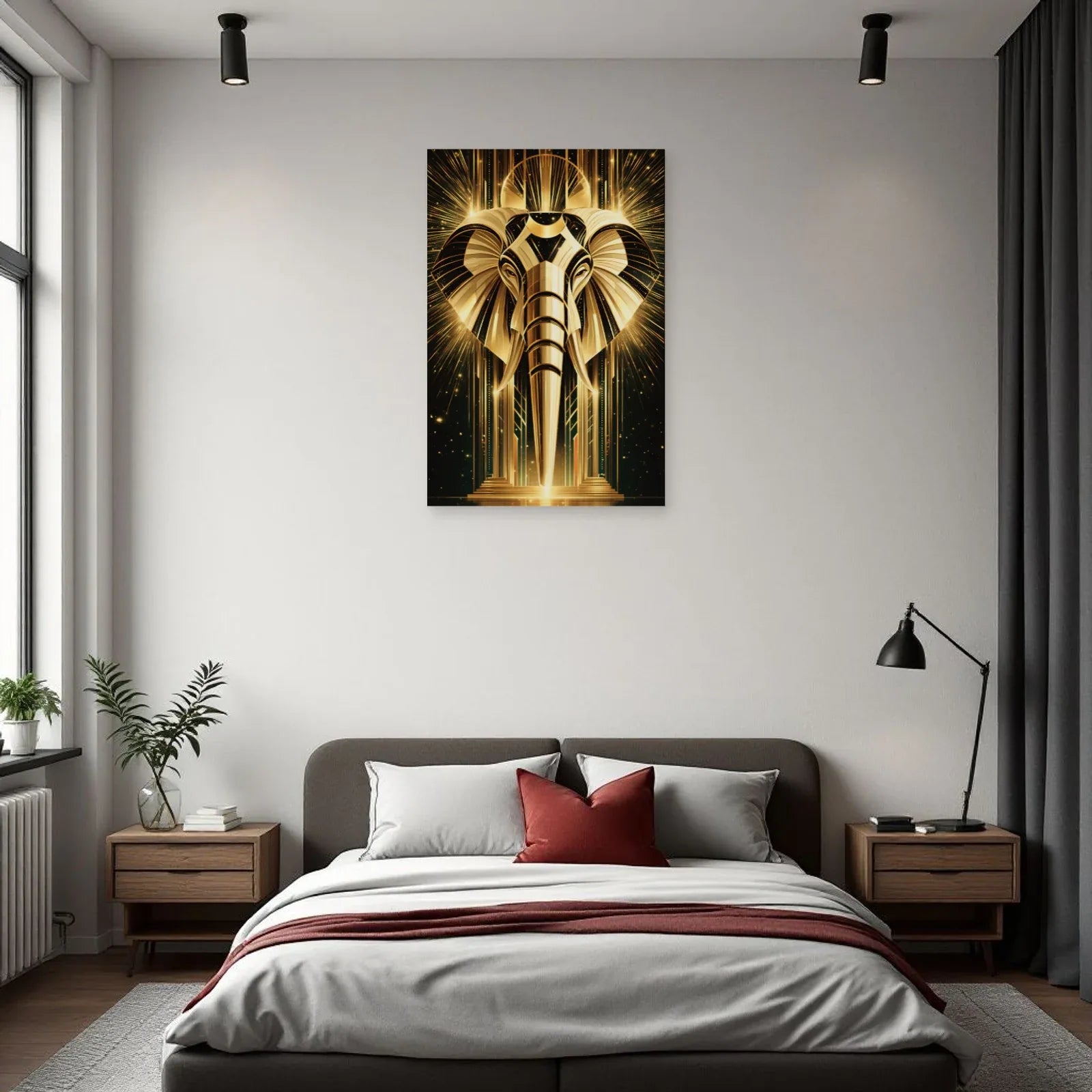 Tableau Éléphant Art Déco dans une chambre - Art Virtuoso