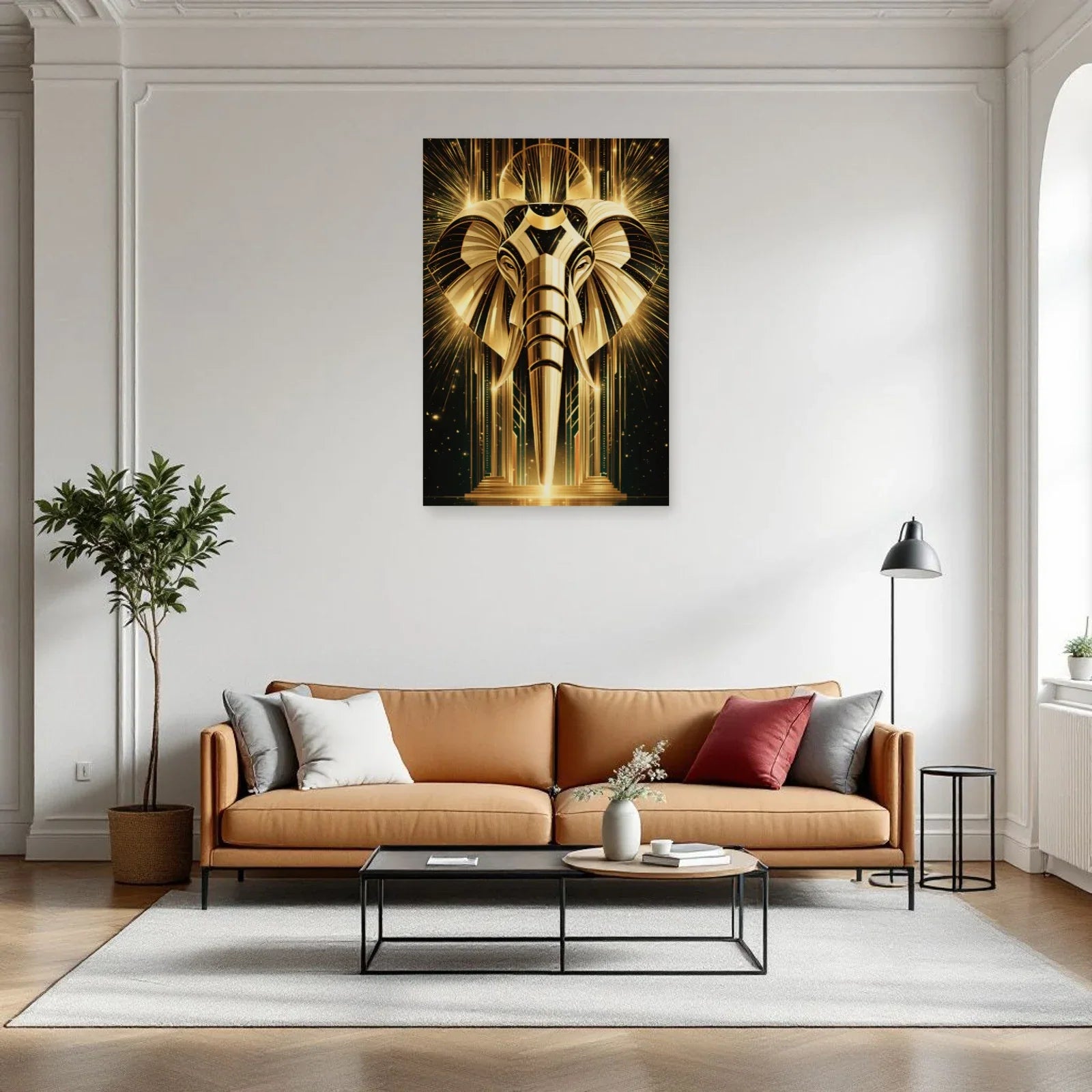 Tableau Éléphant Art Déco dans un salon - Art Virtuoso