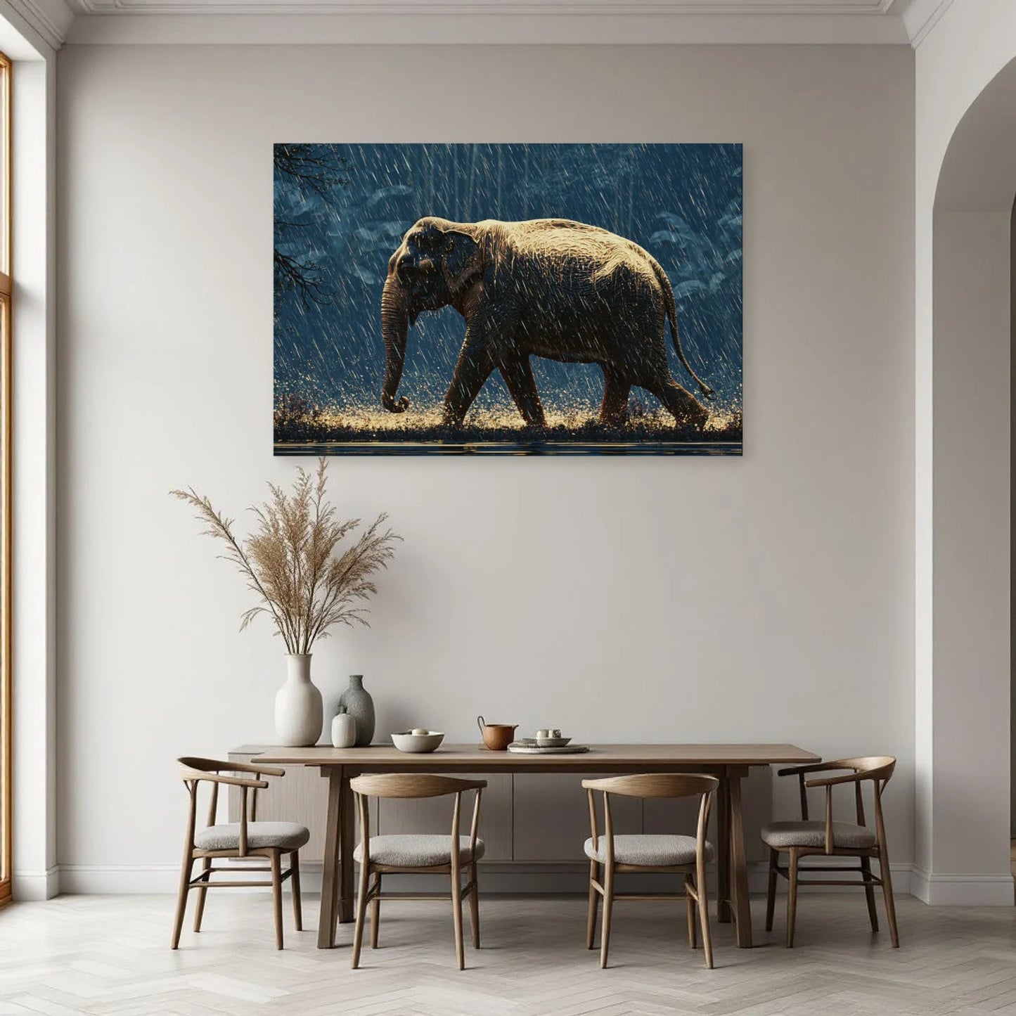 Tableau Éléphant Asiatique dans une salle à manger - Art Virtuoso