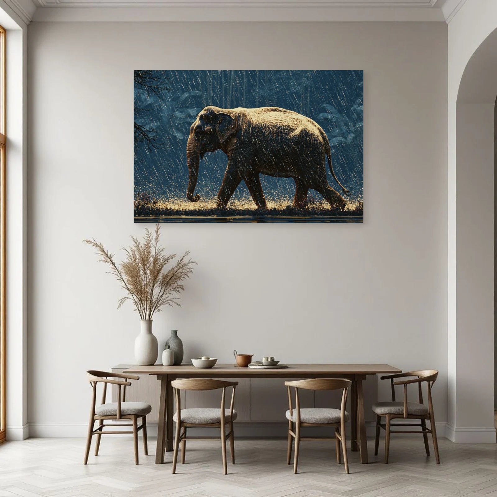 Tableau Éléphant Asiatique dans une salle à manger - Art Virtuoso