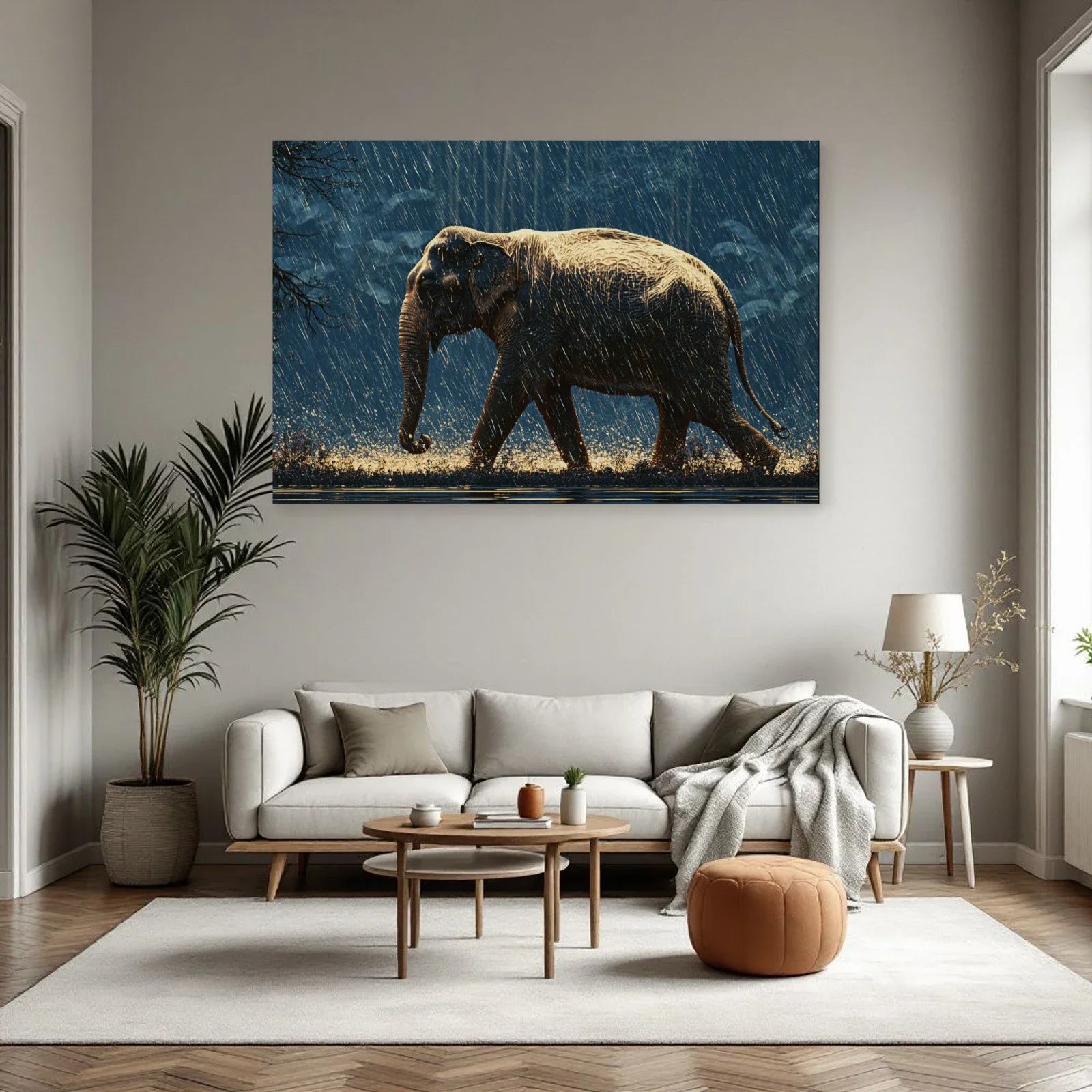 Tableau Éléphant Asiatique dans un salon - Art Virtuoso