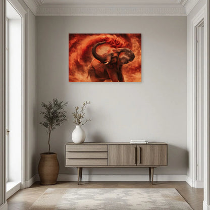 Tableau Éléphant Bain de Poussière dans une entrée ou un couloir - Art Virtuoso