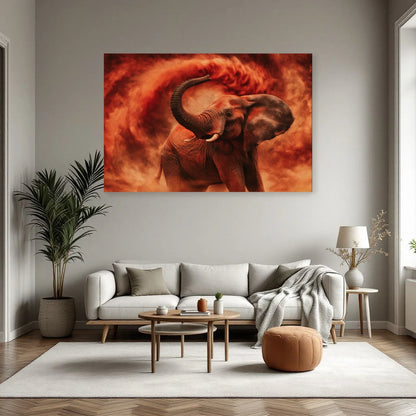 Tableau Éléphant Bain de Poussière dans un salon - Art Virtuoso