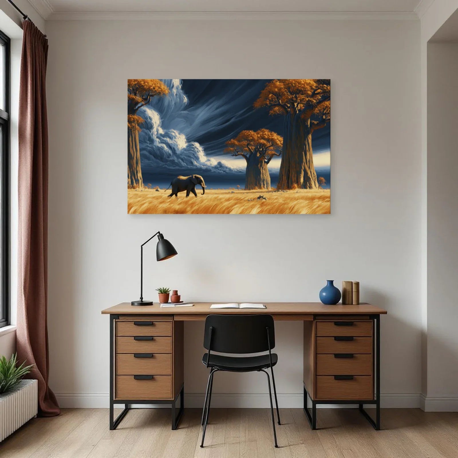 Tableau Éléphant Baobabs dans un bureau - Art Virtuoso