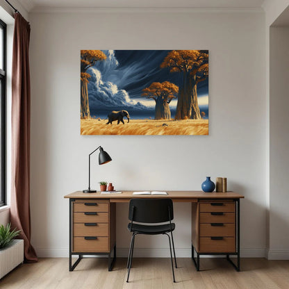 Tableau Éléphant Baobabs dans un bureau - Art Virtuoso