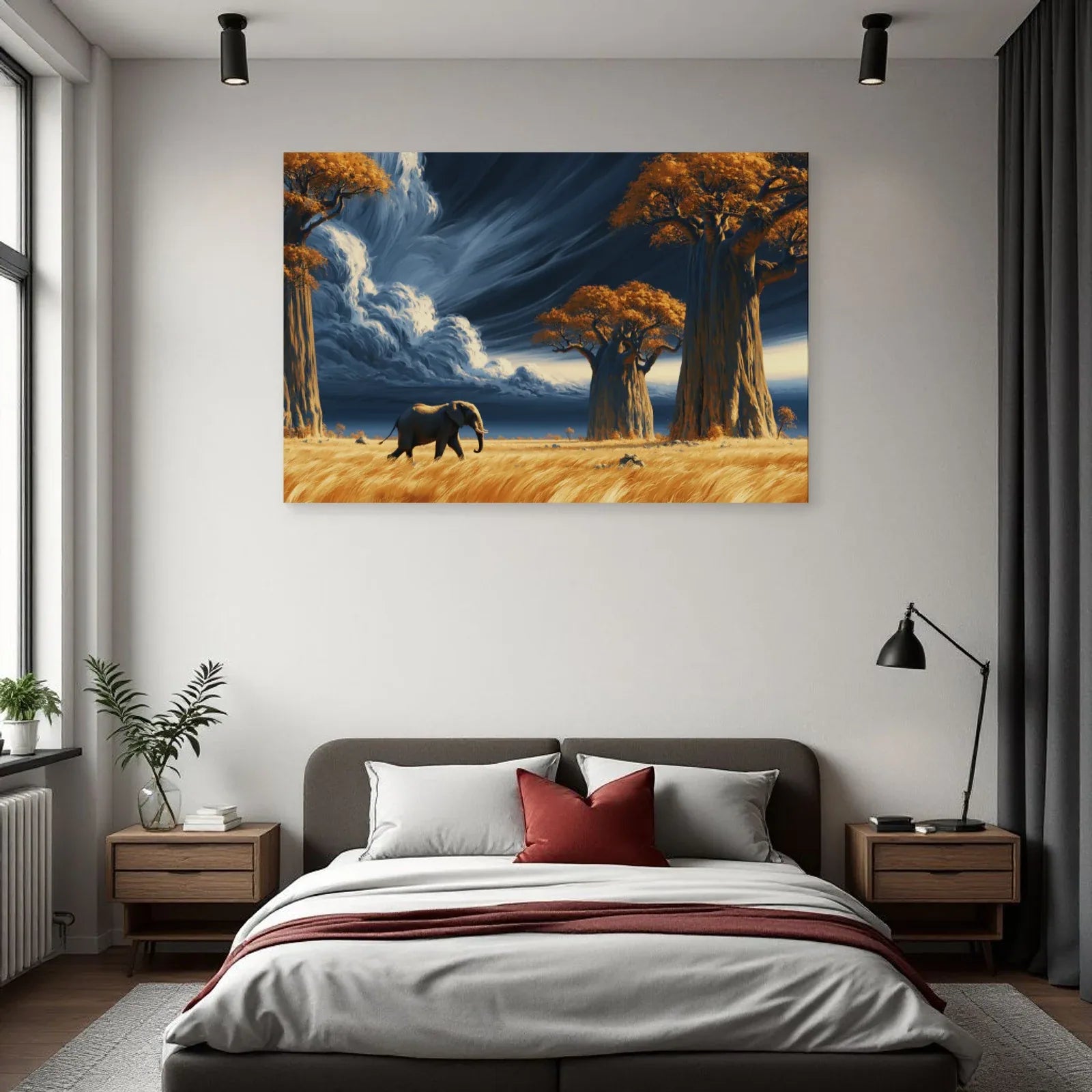 Tableau Éléphant Baobabs dans une chambre - Art Virtuoso