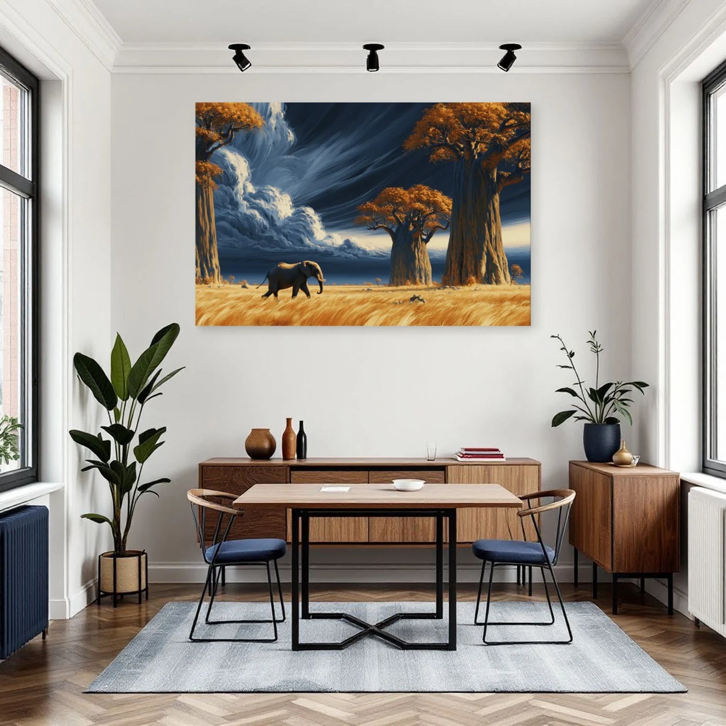 Tableau Éléphant Baobabs dans une salle à manger - Art Virtuoso