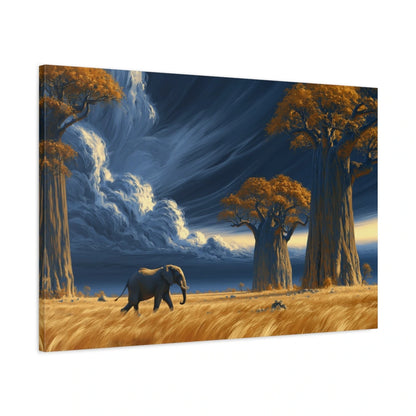 Tableau Éléphant Baobabs - toile 3D avec bords imprimés - Art Virtuoso