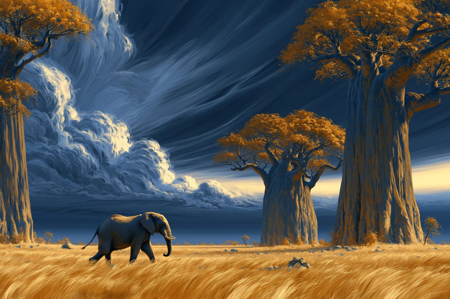 Tableau Éléphant Baobabs - impression sur toile, format XL