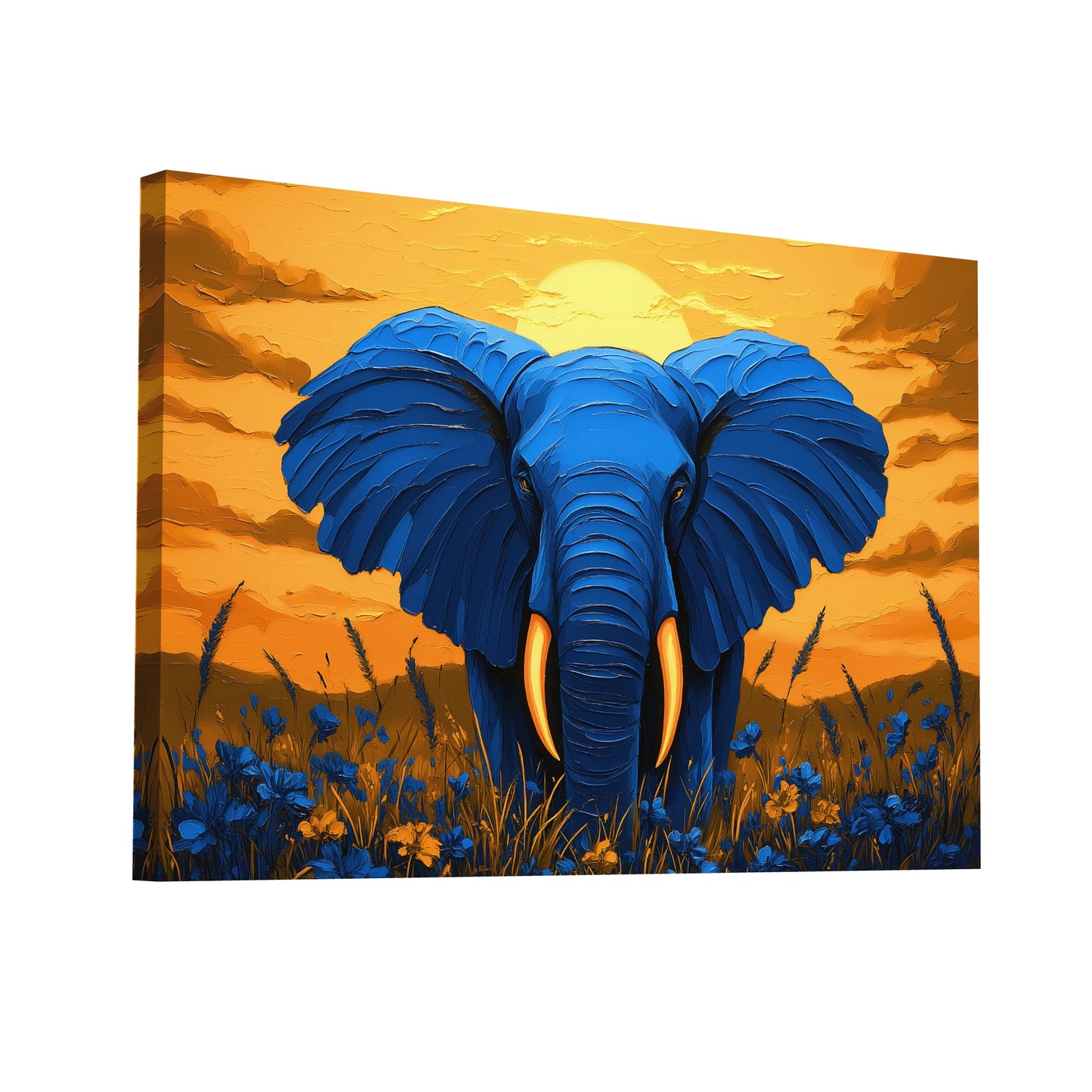 Product Hero 3D WebP Tableau Éléphant Bleu - Puissance Sauvage - Art Virtuoso
