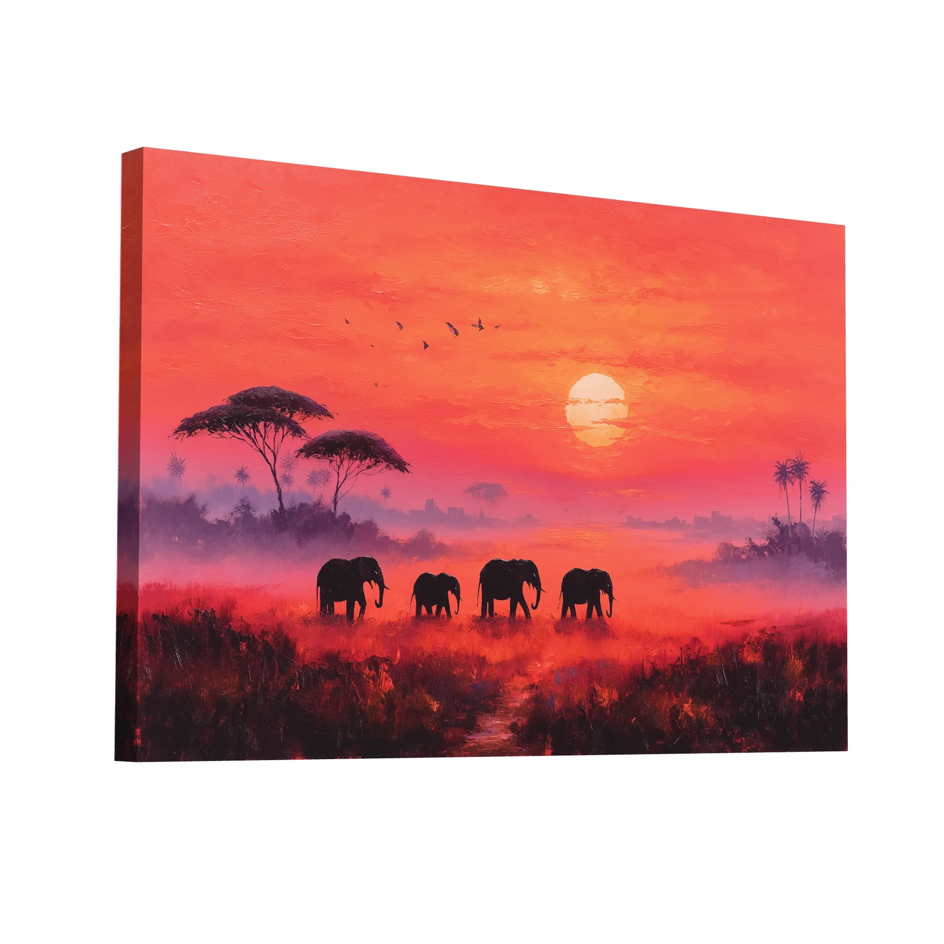 Product Hero 3D WebP Tableau Elephant Coucher de Soleil : La Migration - Art Virtuoso