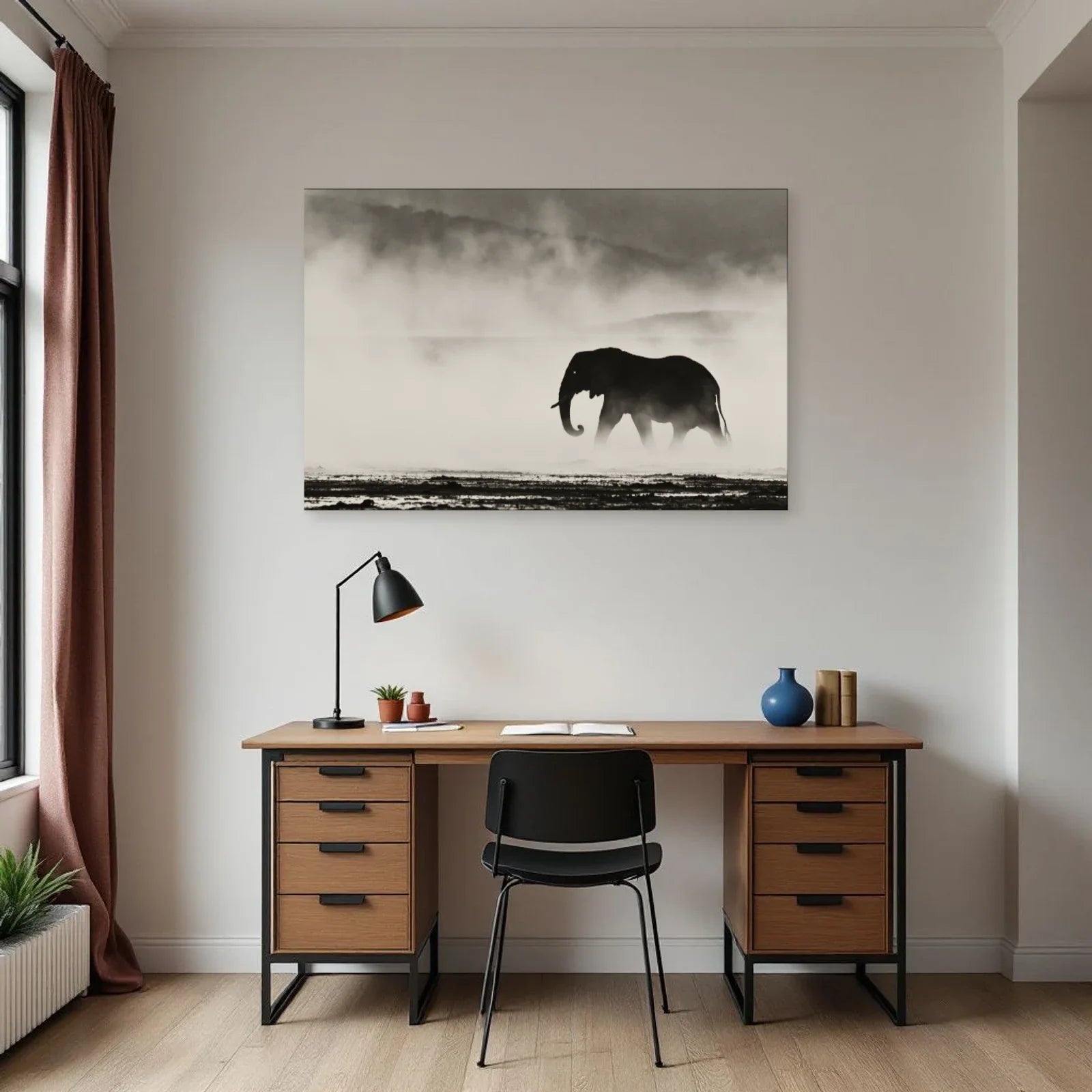 Tableau Éléphant Dans la Brume dans un bureau - Art Virtuoso
