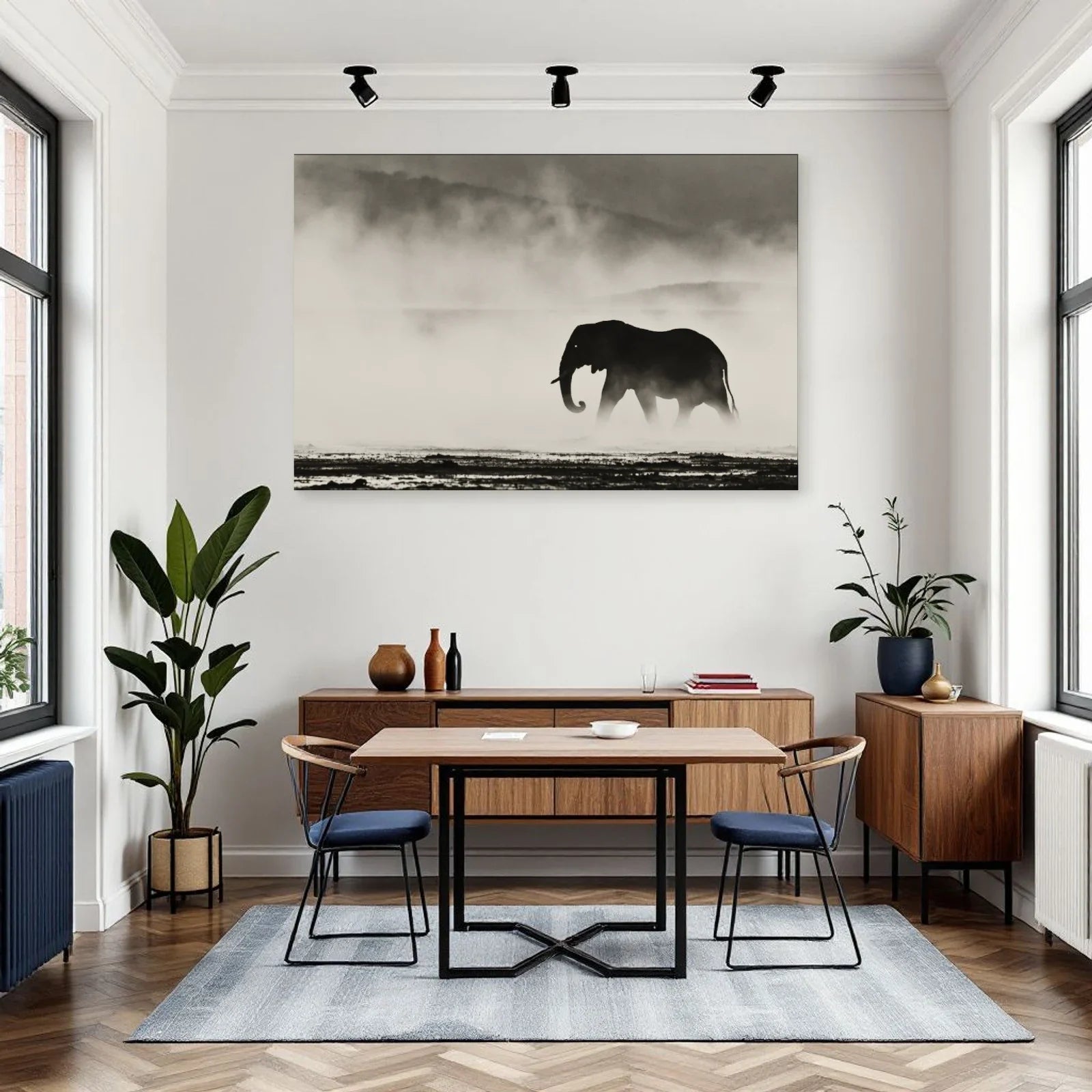 Tableau Éléphant Dans la Brume dans une salle à manger - Art Virtuoso