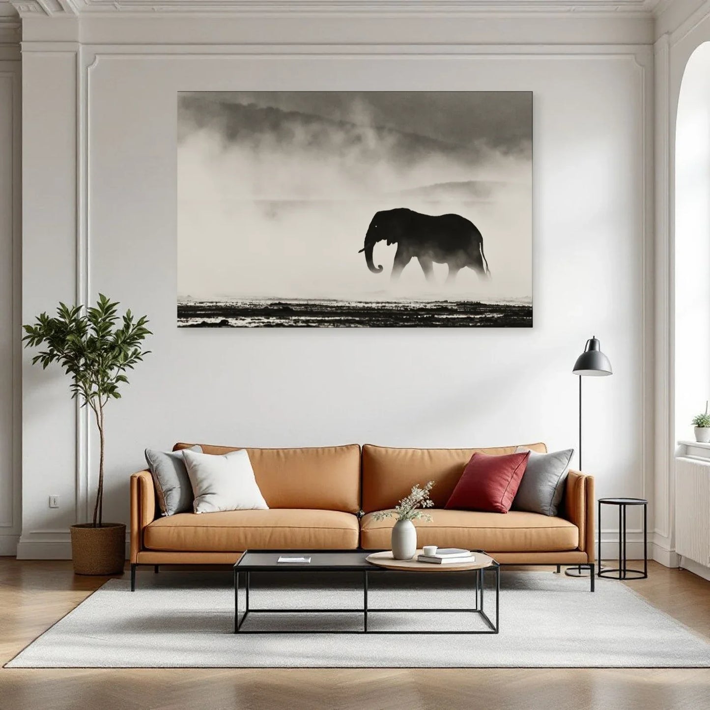 Tableau Éléphant Dans la Brume dans un salon - Art Virtuoso