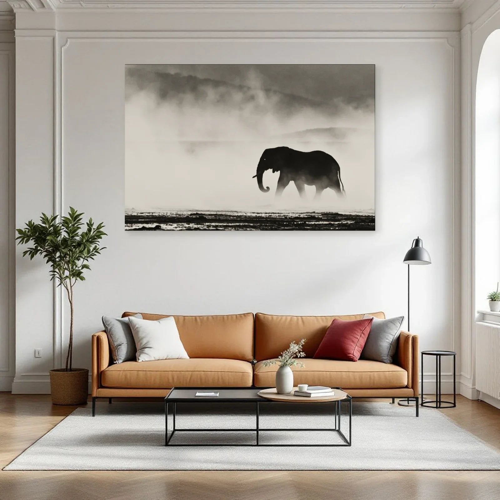 Tableau Éléphant Dans la Brume dans un salon - Art Virtuoso