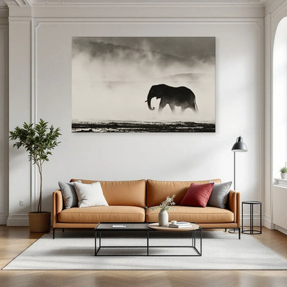 Tableau Éléphant Dans la Brume dans un salon - Art Virtuoso