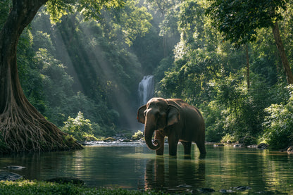 Tableau Éléphant Dans la Jungle - impression sur toile, format L