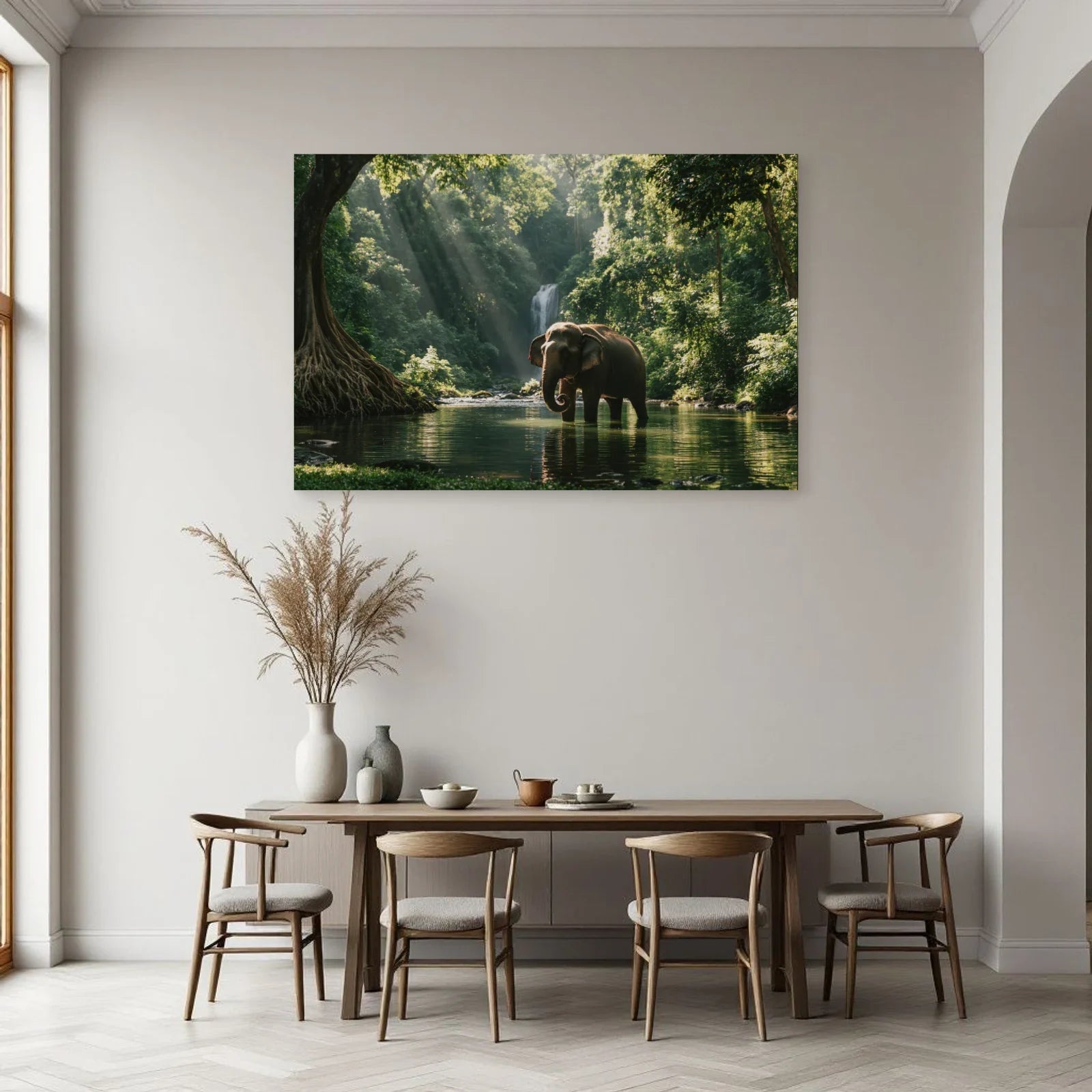 Tableau Éléphant Dans la Jungle dans une salle à manger - Art Virtuoso