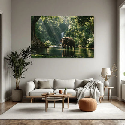 Tableau Éléphant Dans la Jungle dans un salon - Art Virtuoso