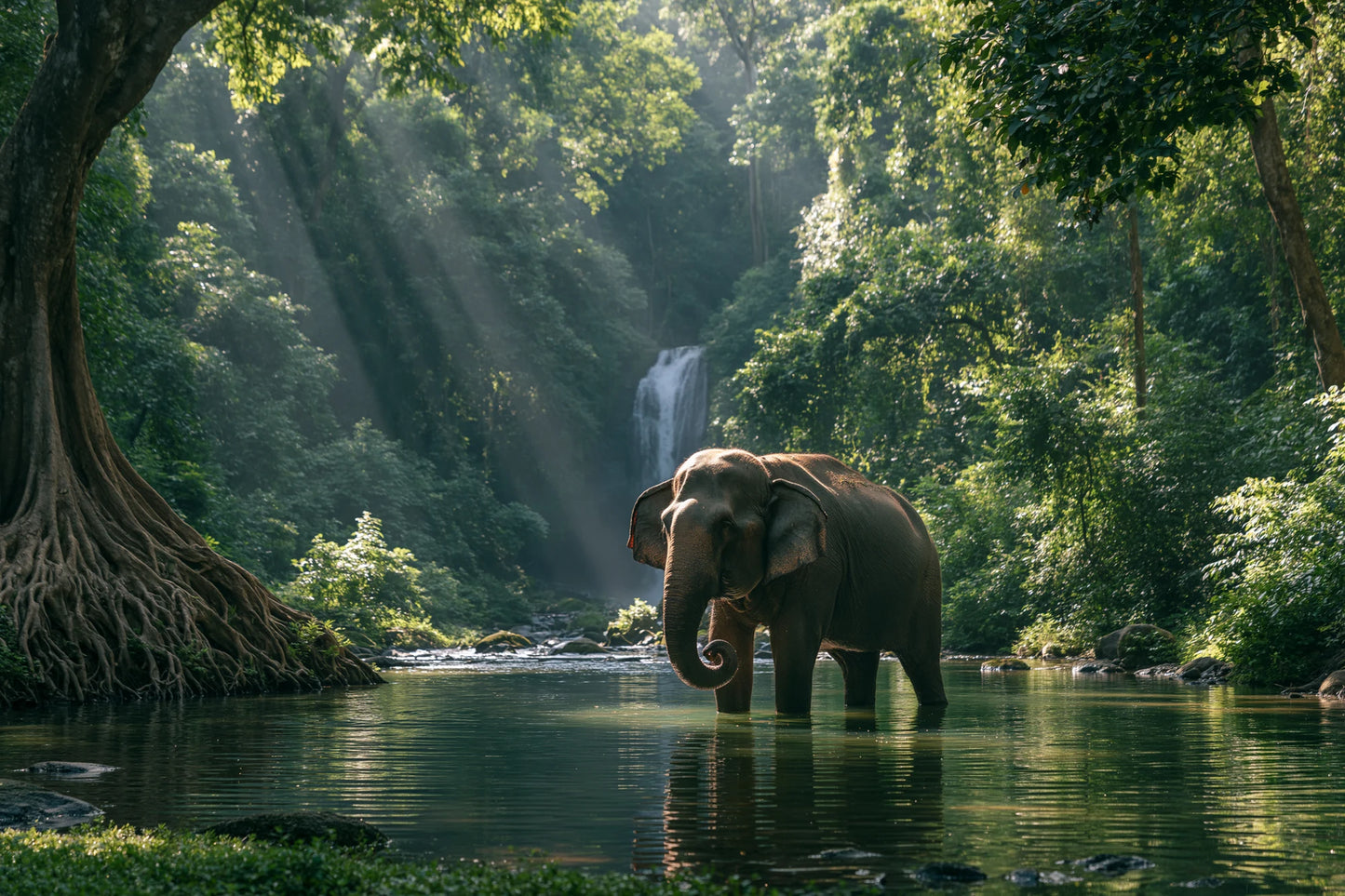 Tableau Éléphant Dans la Jungle - impression sur toile, format S