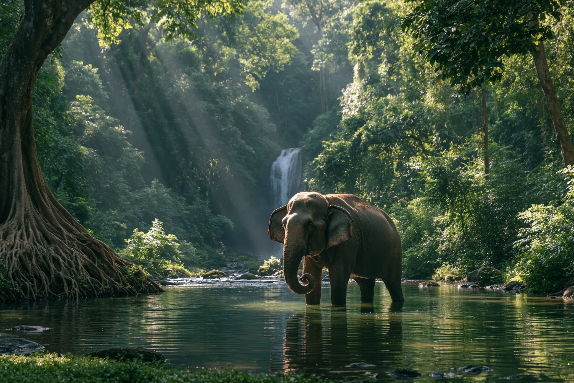 Tableau Éléphant Dans la Jungle - impression sur toile, format S
