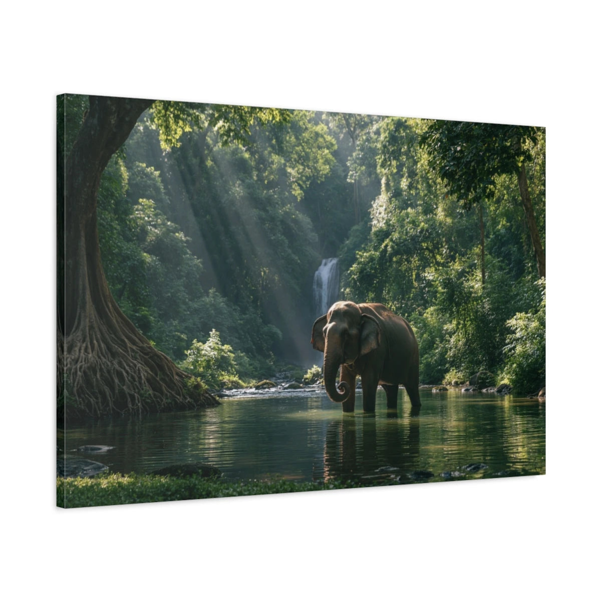 Tableau Éléphant Dans la Jungle - toile 3D avec bords imprimés - Art Virtuoso