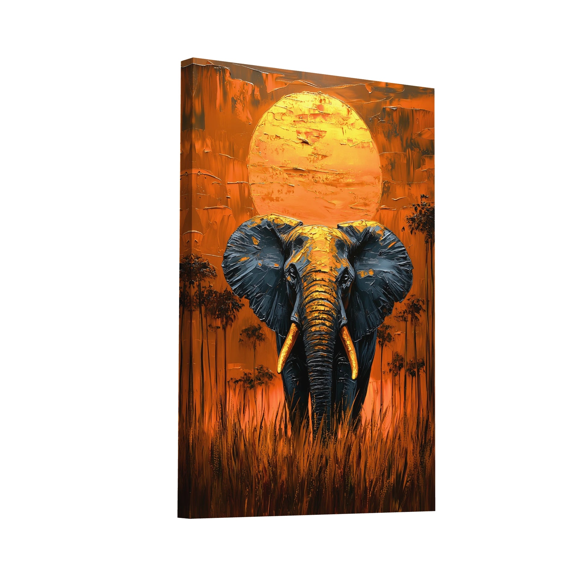 Product Hero 3D WebP Tableau Éléphant Doré - Majesté d'Afrique - Art Virtuoso