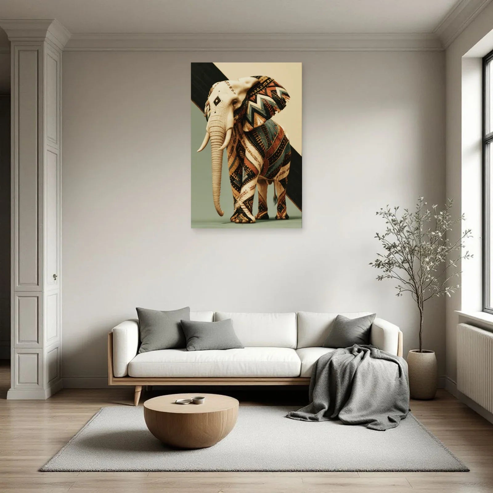 Tableau Éléphant Ethnique dans un salon - Art Virtuoso