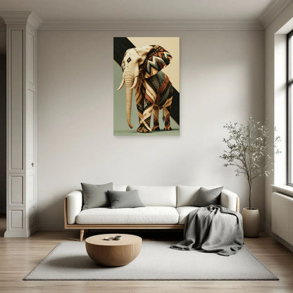 Tableau Éléphant Ethnique dans un salon - Art Virtuoso