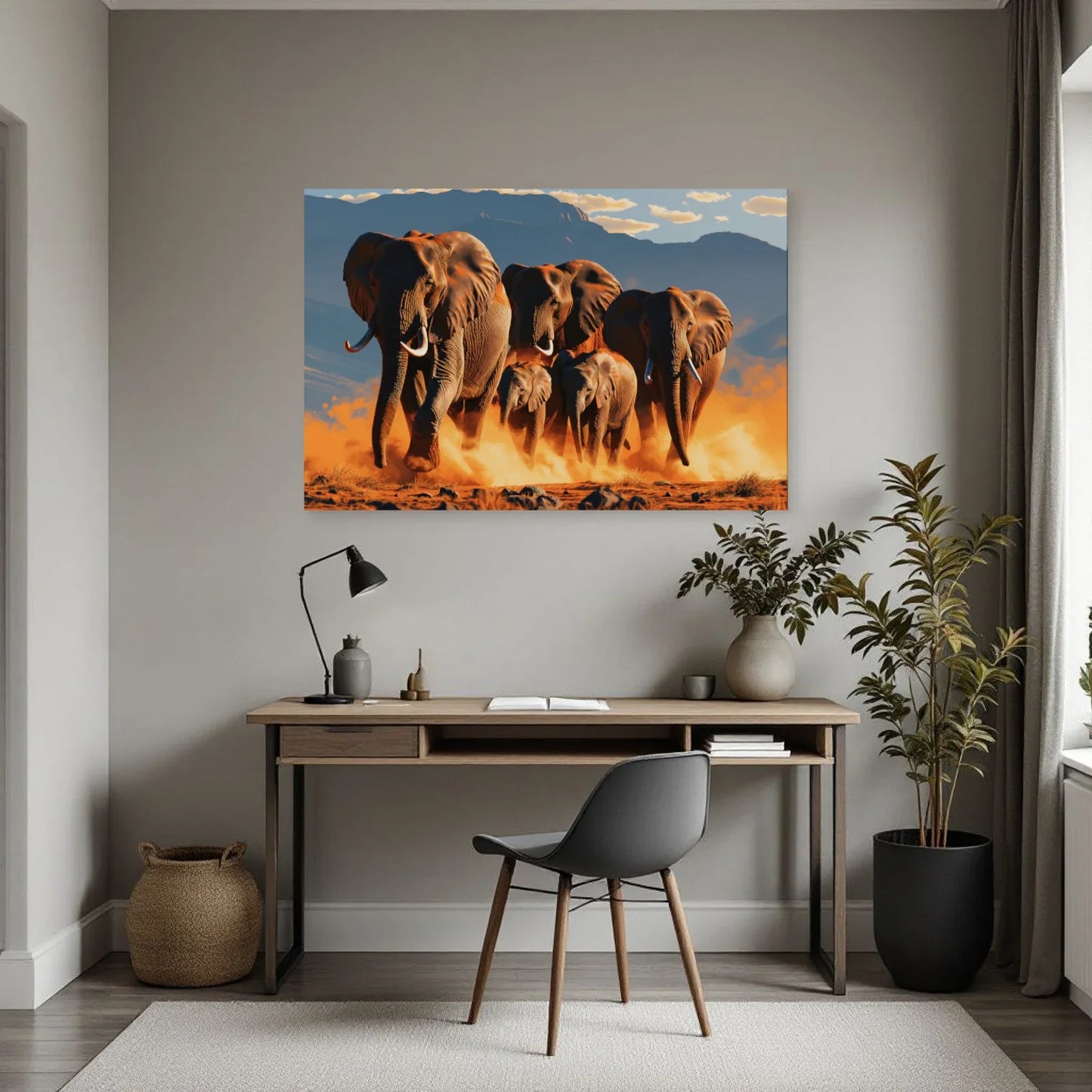 Tableau Éléphant Grand Format dans un bureau - Art Virtuoso