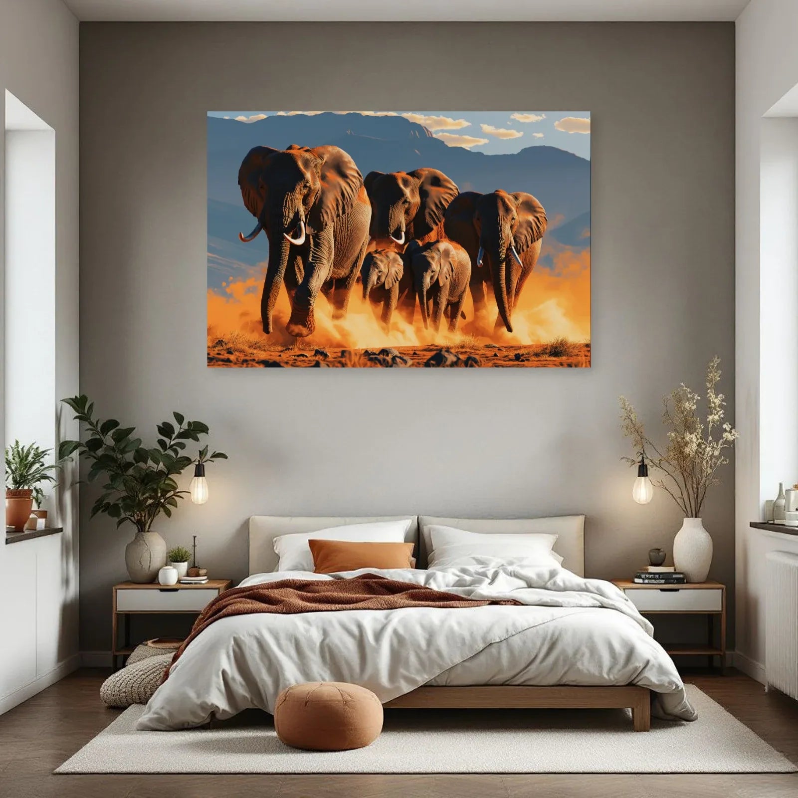 Tableau Éléphant Grand Format dans une chambre - Art Virtuoso