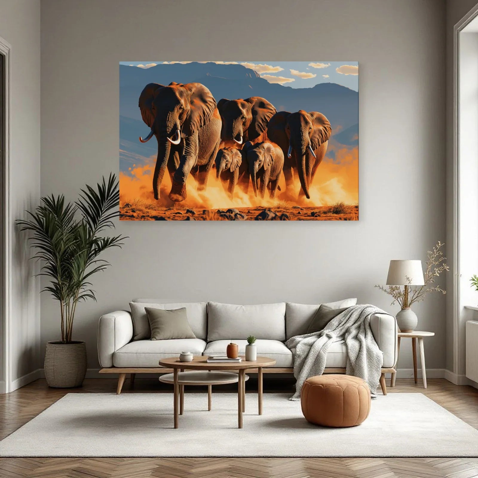 Tableau Éléphant Grand Format dans un salon - Art Virtuoso